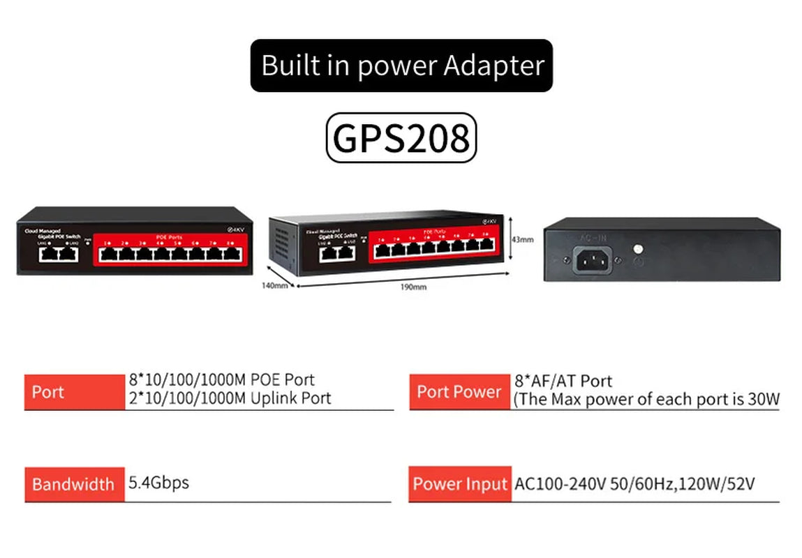 Cloud-Managed POE Switch 4/8/16 Port 48V Active POE Desktop 100/1000Mbps SFP APP Control Switch Pulg and Play IP Camera