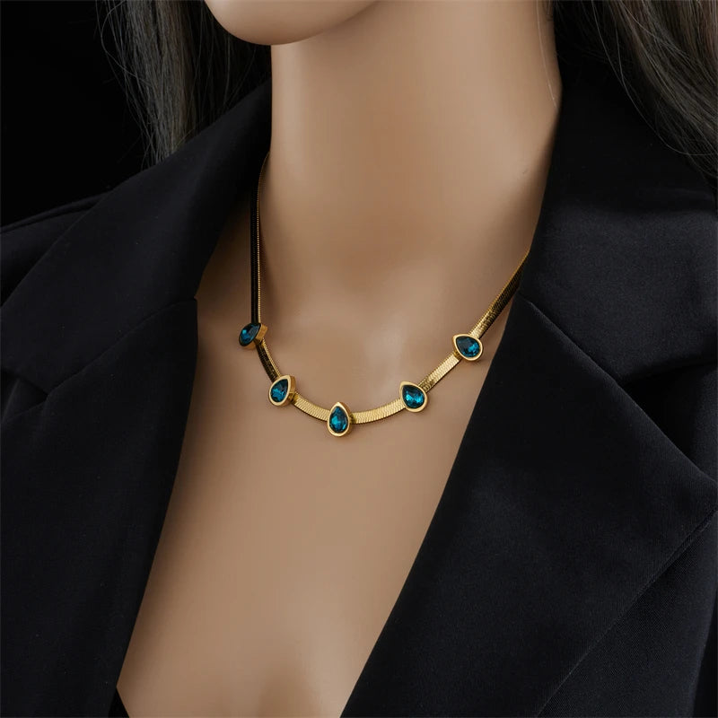 316L Stainless Steel Gold Color Crystal Necklace for Women Punk Street Trend Snake Chain Choker Girls Jewelry Gifts