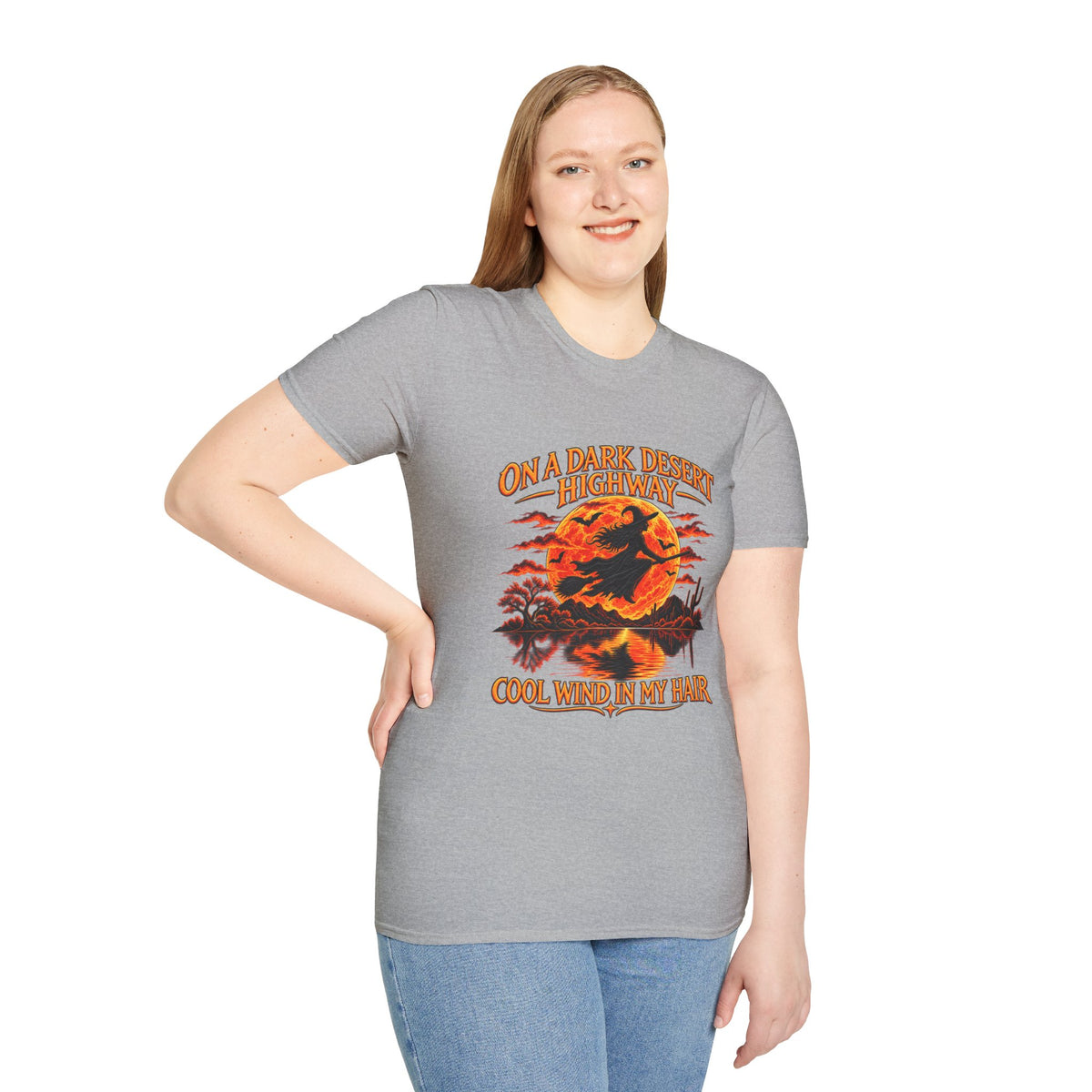 On a Dark Desert Highway graphic T-Shirt | Retro Halloween sunset desert scene