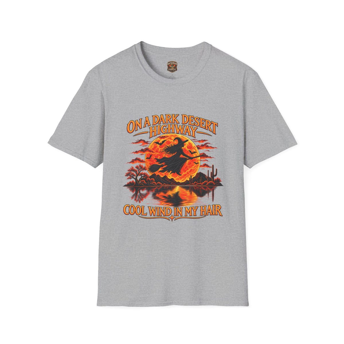 On a Dark Desert Highway graphic T-Shirt | Retro Halloween sunset desert scene