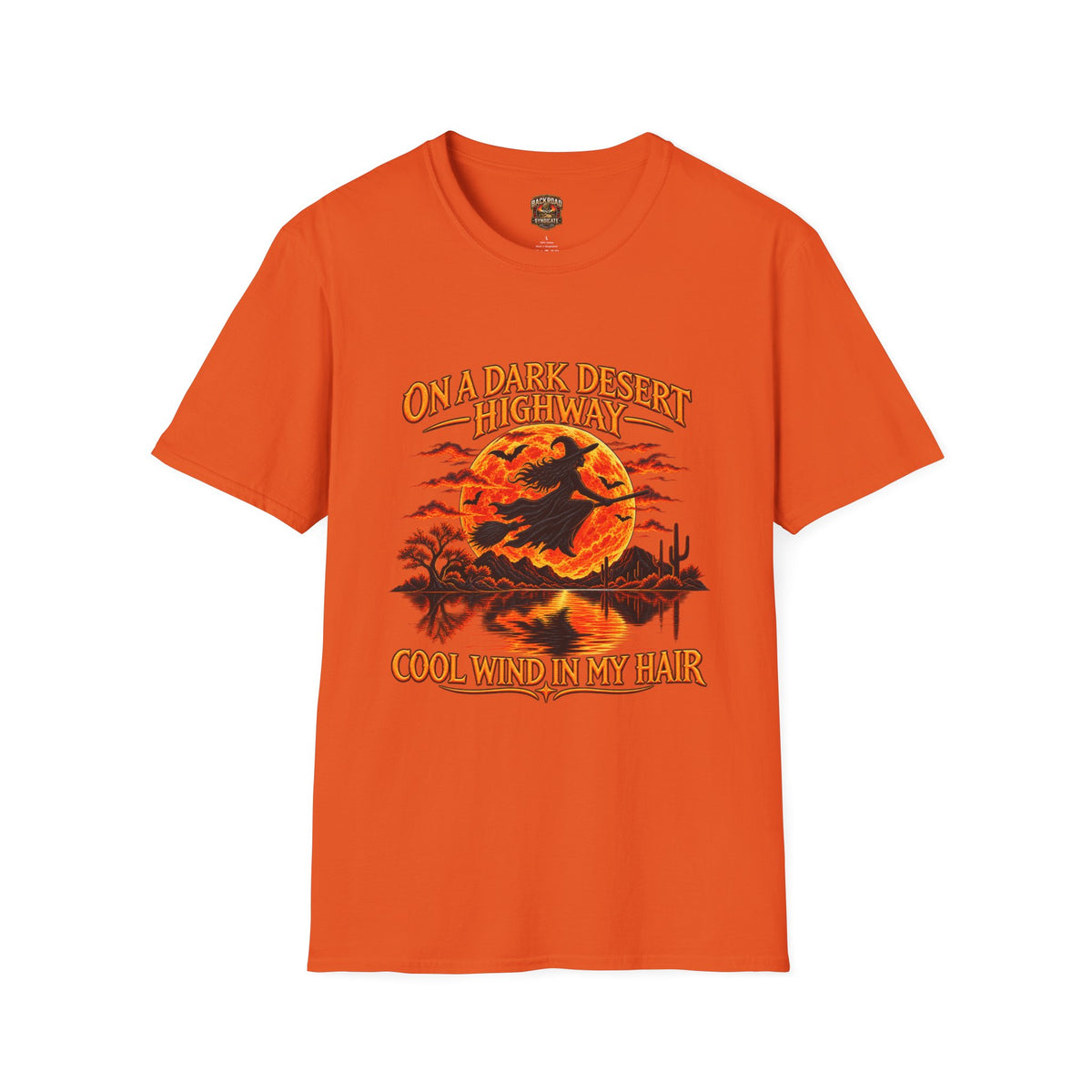 On a Dark Desert Highway graphic T-Shirt | Retro Halloween sunset desert scene
