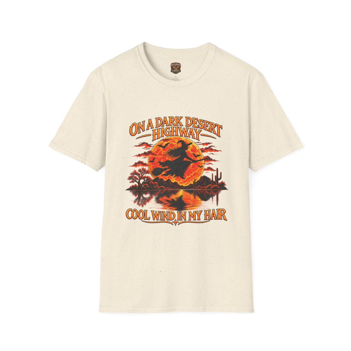 On a Dark Desert Highway graphic T-Shirt | Retro Halloween sunset desert scene