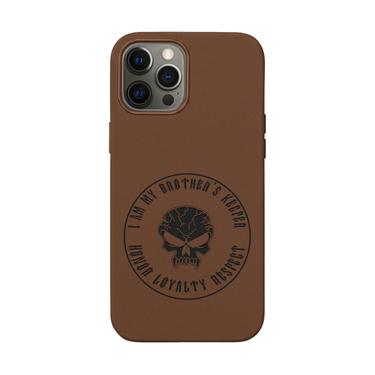Engraved PU Leather Phone Case — Tactical Skull Design