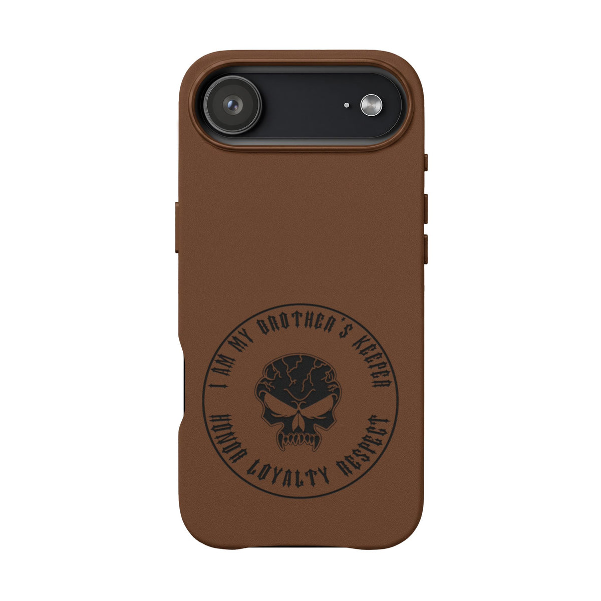 Engraved PU Leather Phone Case — Tactical Skull Design