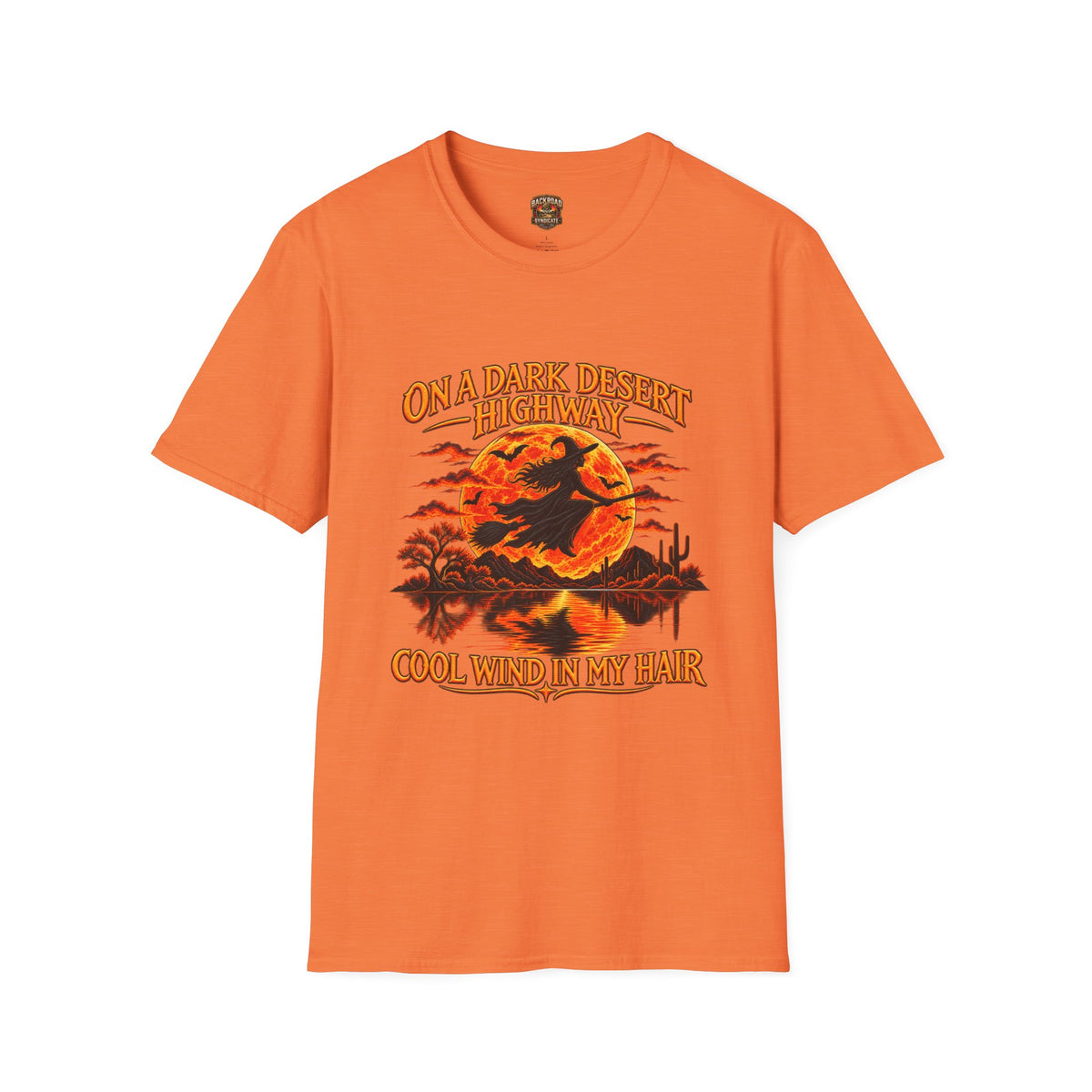 On a Dark Desert Highway graphic T-Shirt | Retro Halloween sunset desert scene