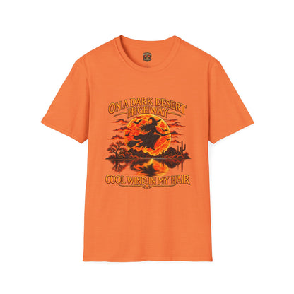 On a Dark Desert Highway graphic T-Shirt | Retro Halloween sunset desert scene