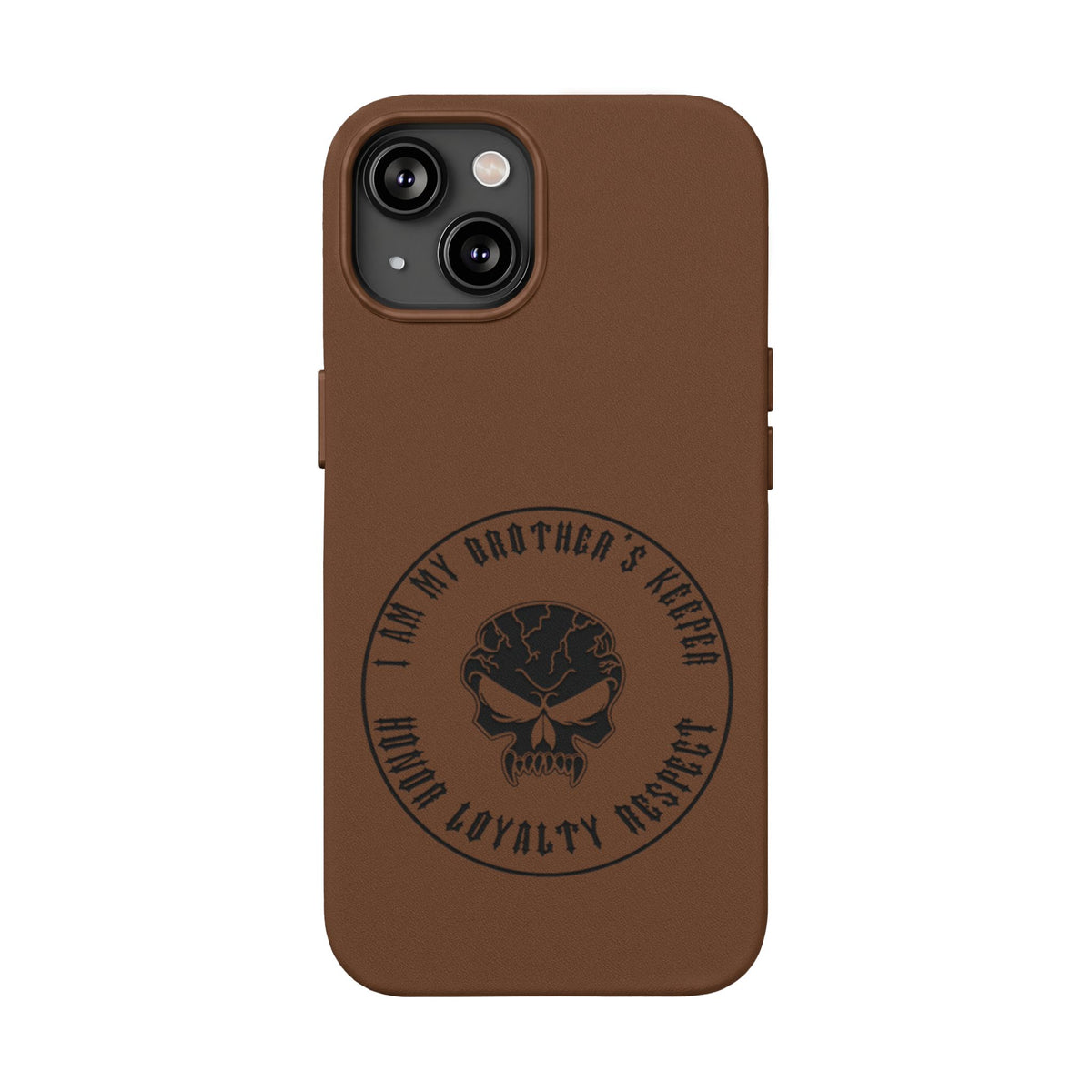 Engraved PU Leather Phone Case — Tactical Skull Design
