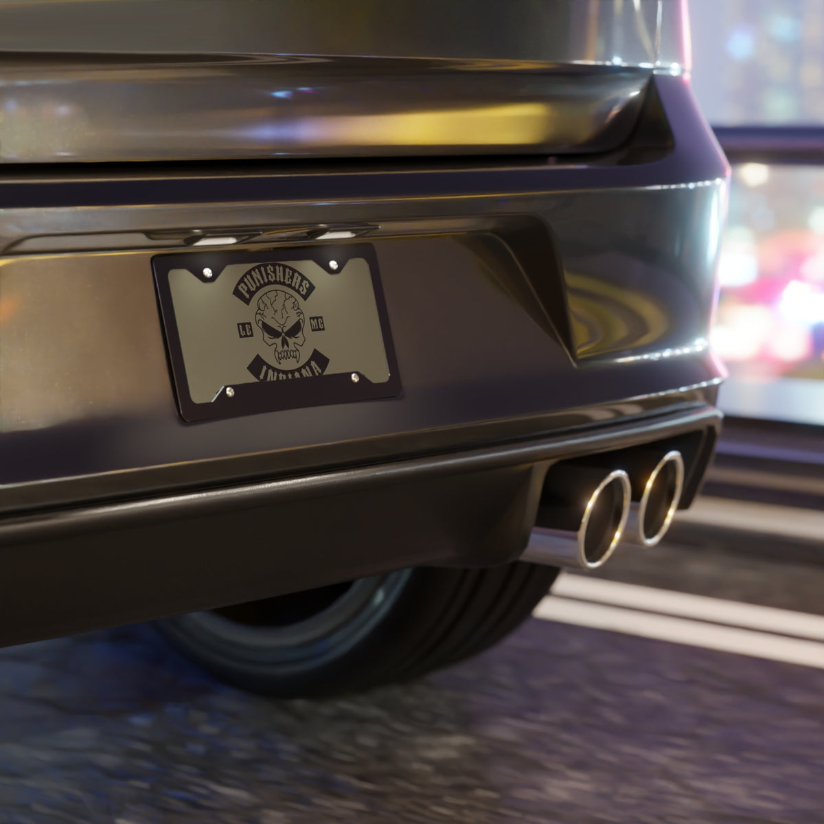 Punishers Indiana Skull Vanity Plate — Motorcycle Club License Plate