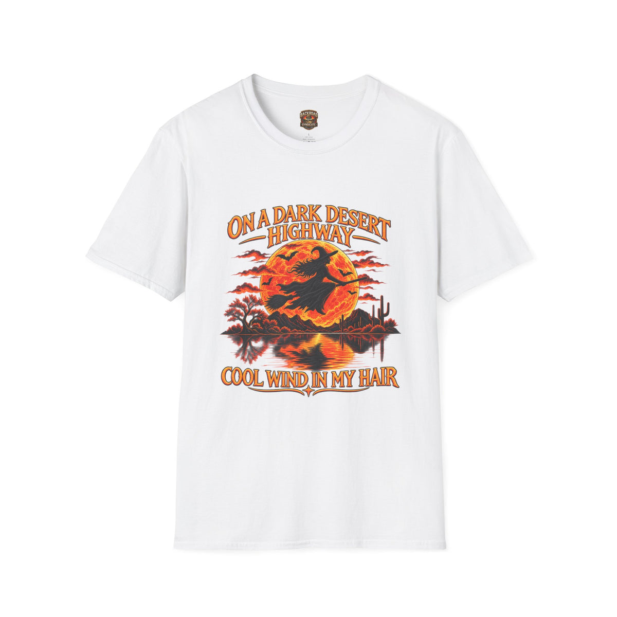 On a Dark Desert Highway graphic T-Shirt | Retro Halloween sunset desert scene