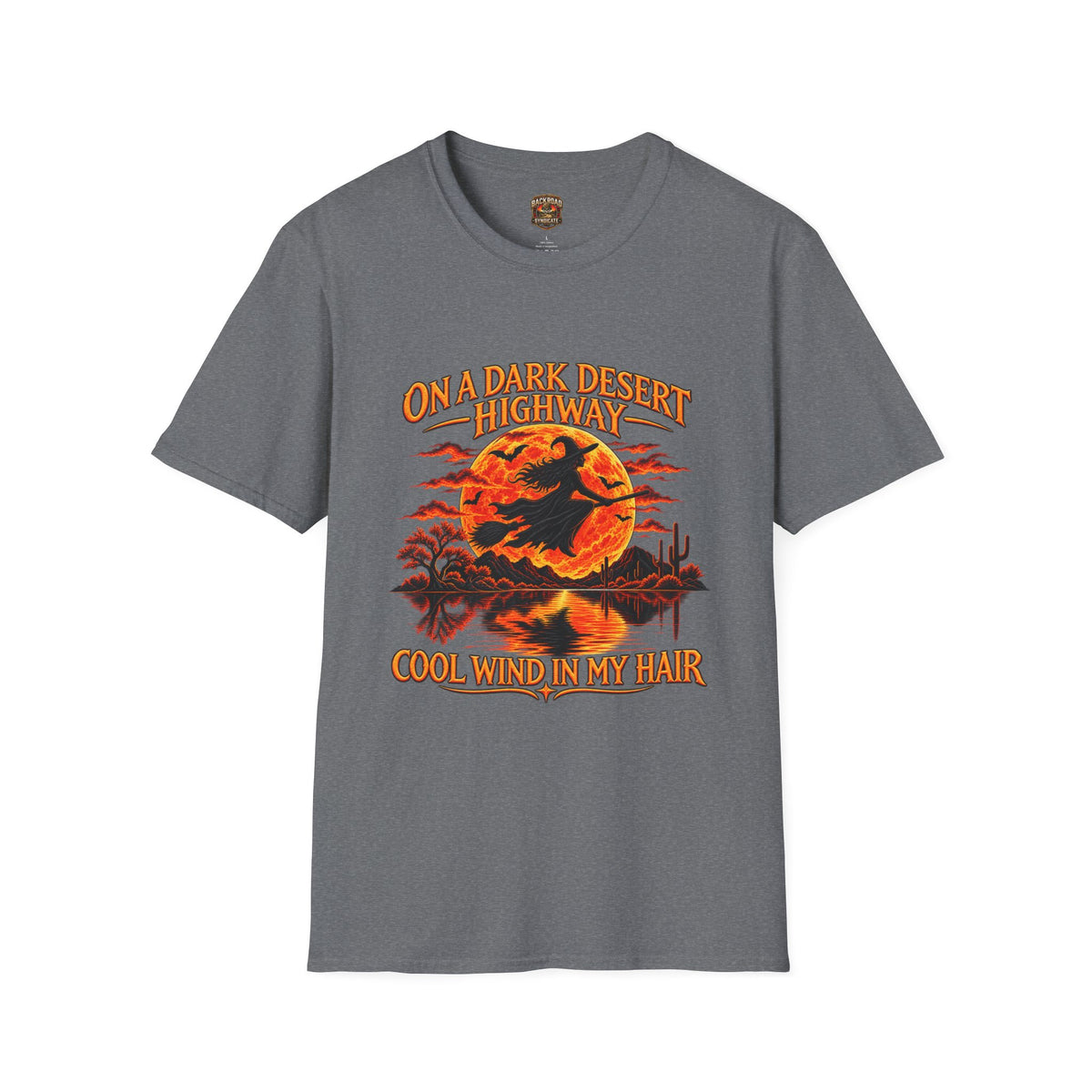 On a Dark Desert Highway graphic T-Shirt | Retro Halloween sunset desert scene