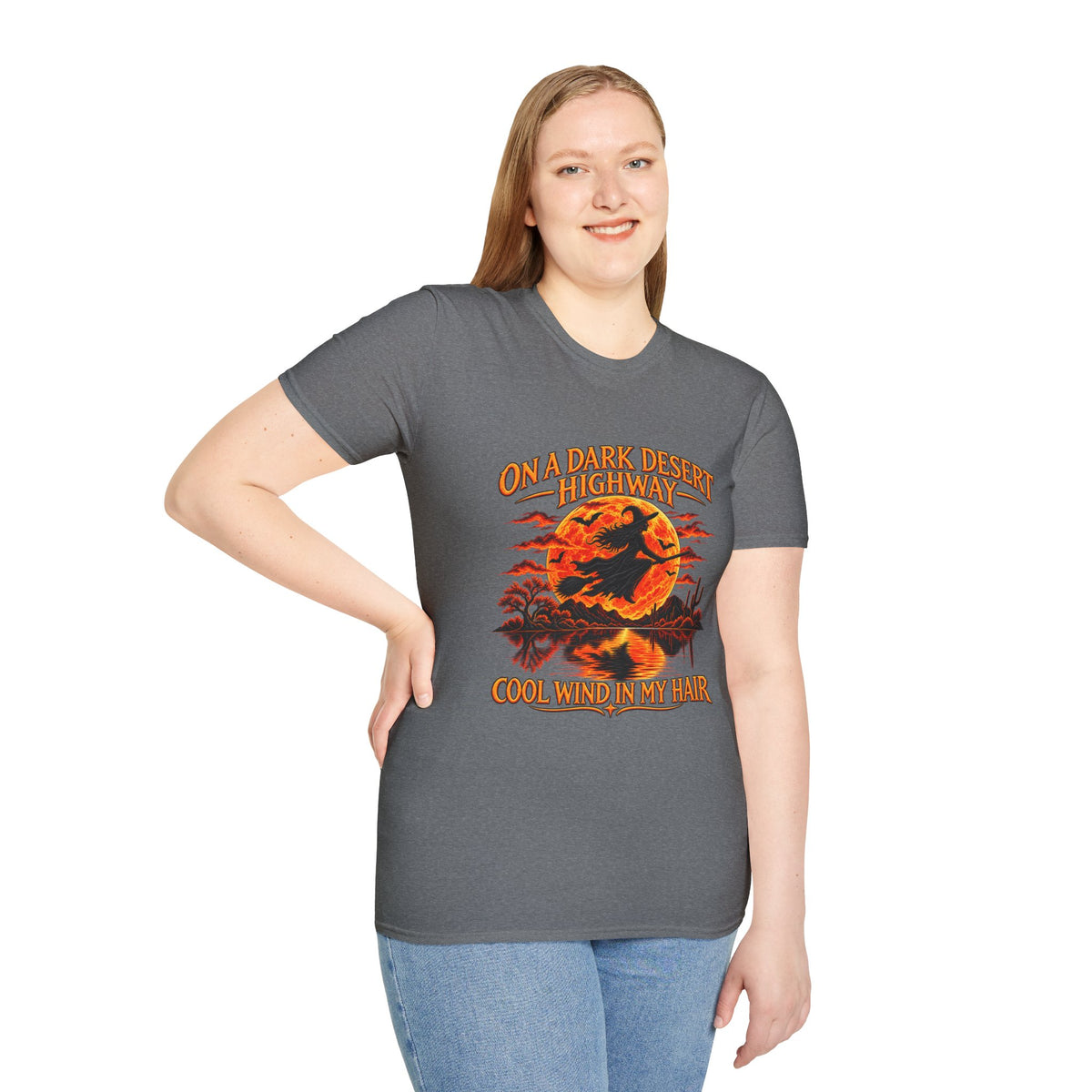 On a Dark Desert Highway graphic T-Shirt | Retro Halloween sunset desert scene