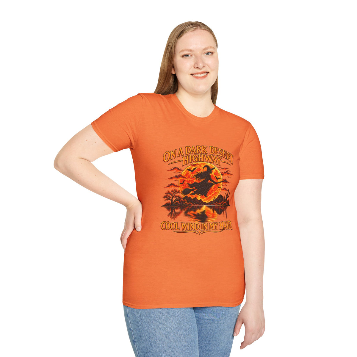 On a Dark Desert Highway graphic T-Shirt | Retro Halloween sunset desert scene