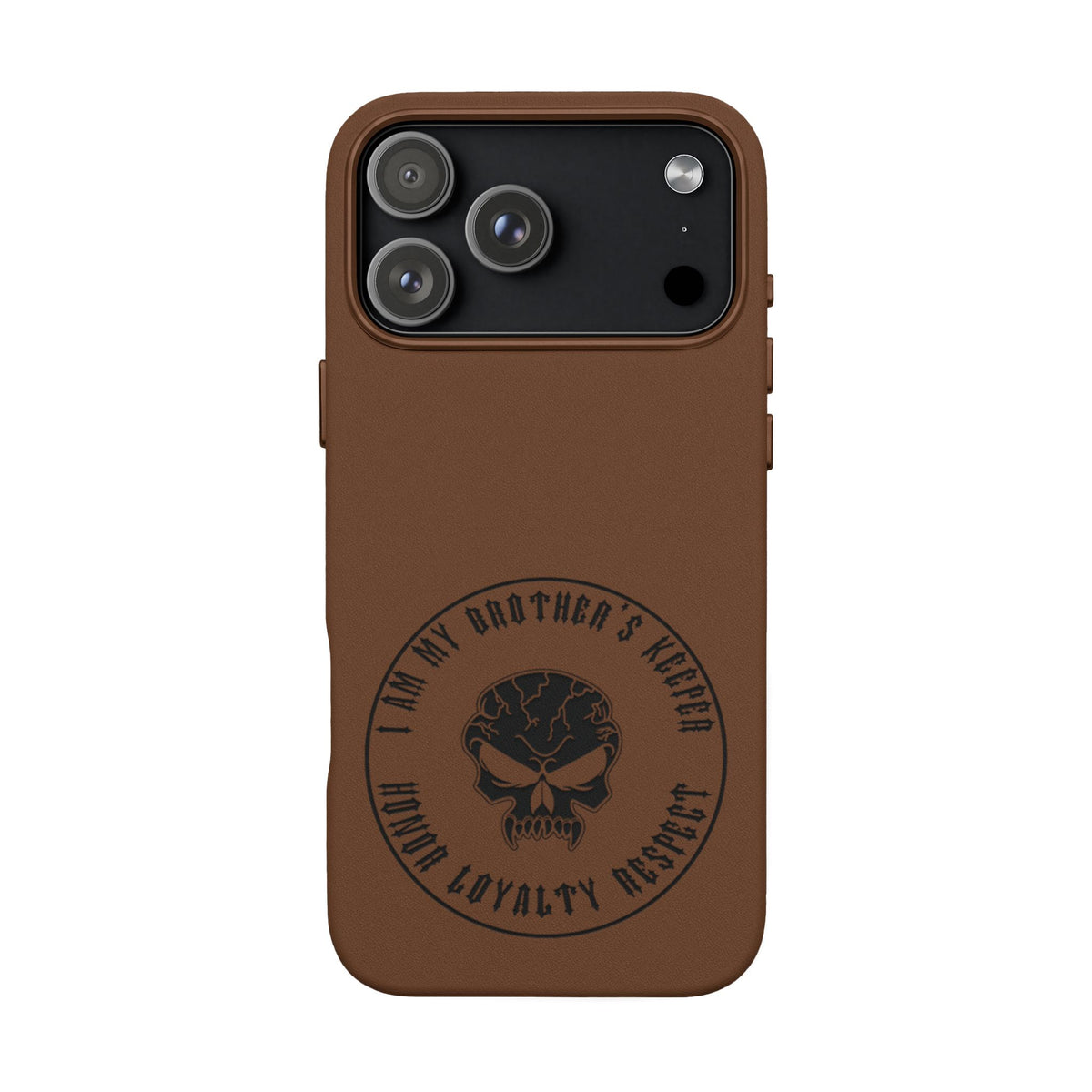 Engraved PU Leather Phone Case — Tactical Skull Design
