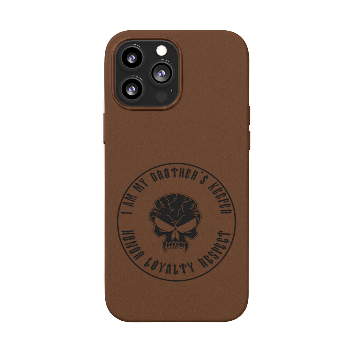 Engraved PU Leather Phone Case — Tactical Skull Design