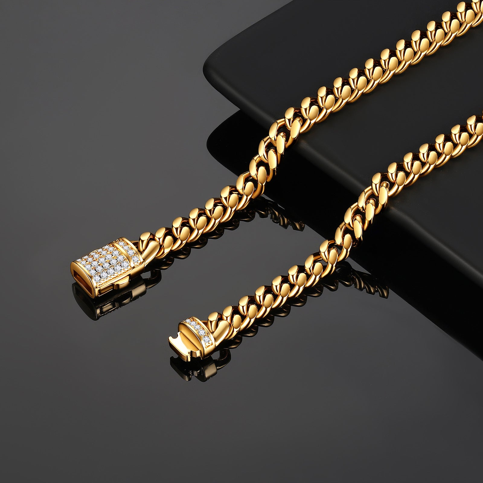 Men's Cuban white micro-inlaid lock encrypted chain JMEZ