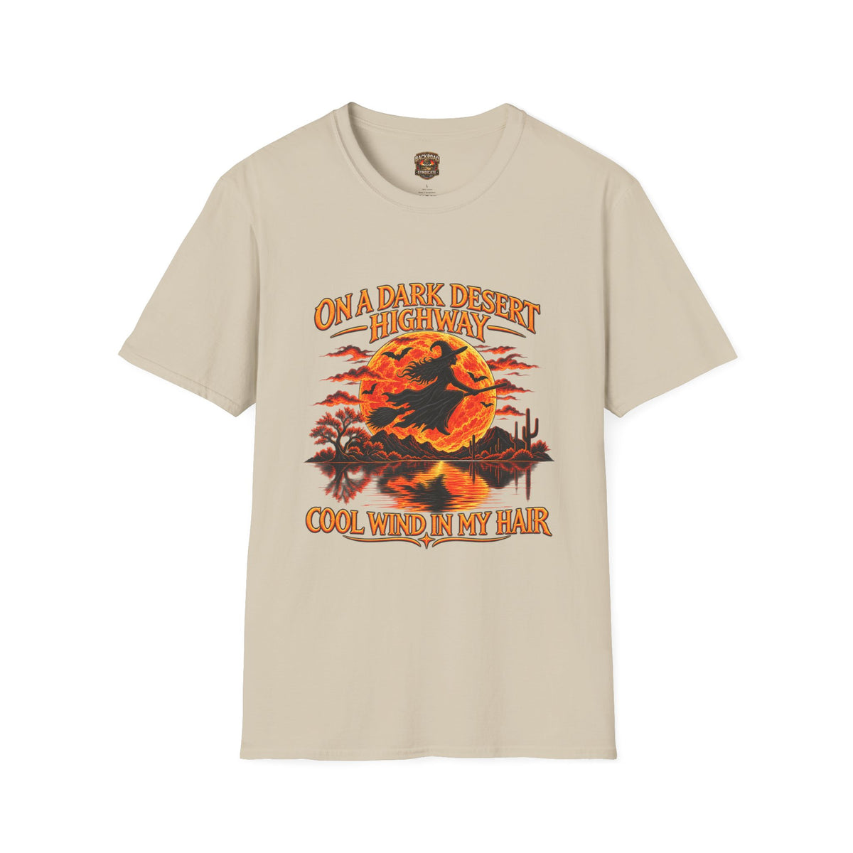 On a Dark Desert Highway graphic T-Shirt | Retro Halloween sunset desert scene