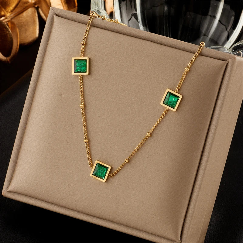 316L Stainless Steel Gold Color Crystal Necklace for Women Punk Street Trend Snake Chain Choker Girls Jewelry Gifts