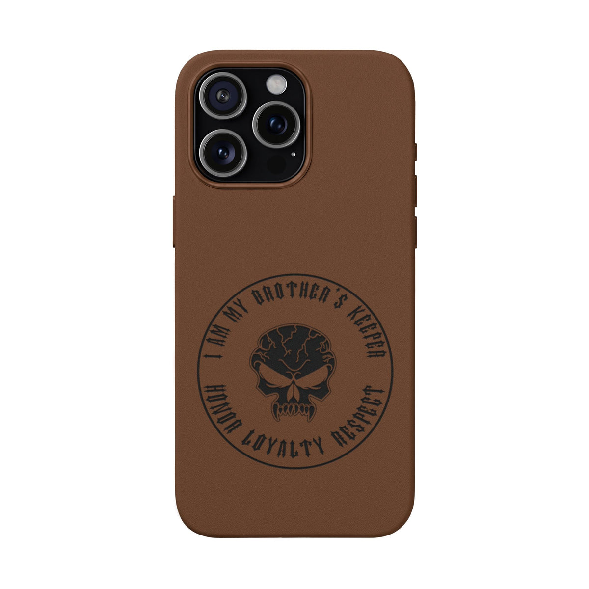 Engraved PU Leather Phone Case — Tactical Skull Design