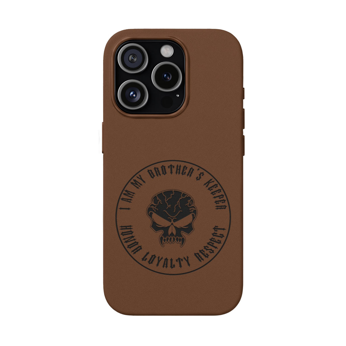 Engraved PU Leather Phone Case — Tactical Skull Design
