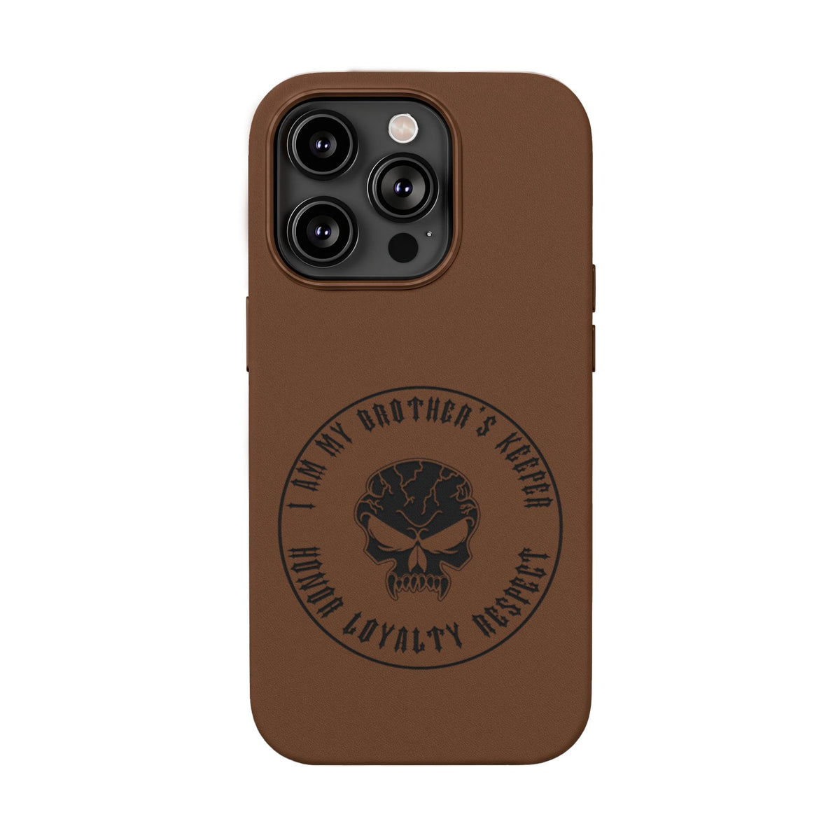 Engraved PU Leather Phone Case — Tactical Skull Design
