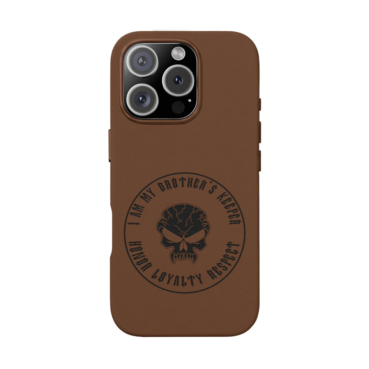 Engraved PU Leather Phone Case — Tactical Skull Design