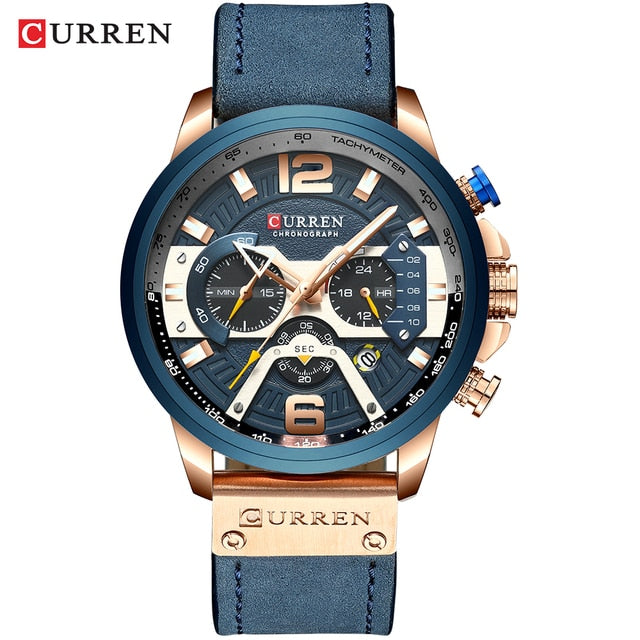 Military Leather Chronograph Wristwatch - 
