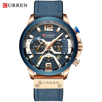 Military Leather Chronograph Wristwatch - 
