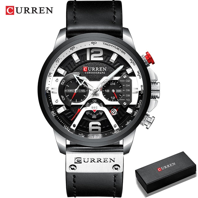 Military Leather Chronograph Wristwatch - 