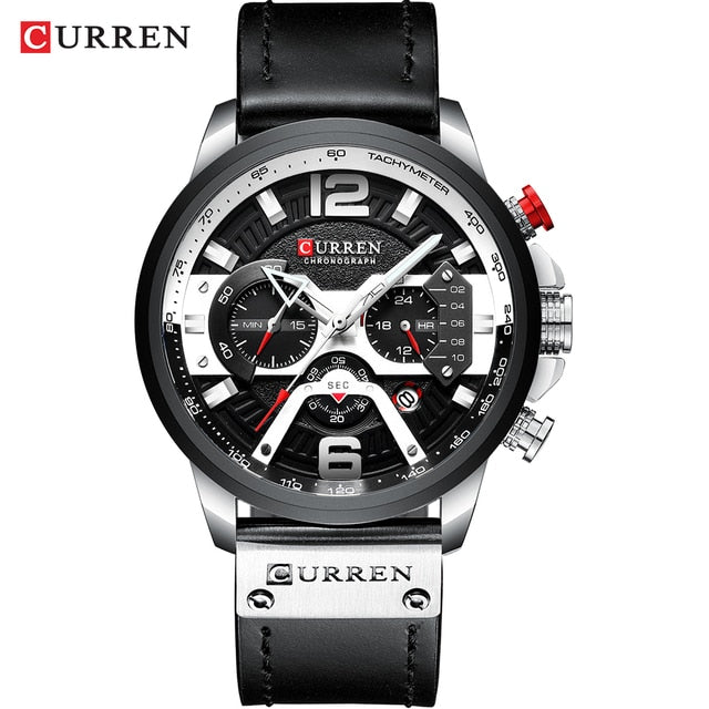 Military Leather Chronograph Wristwatch - 