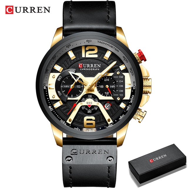 Military Leather Chronograph Wristwatch - 