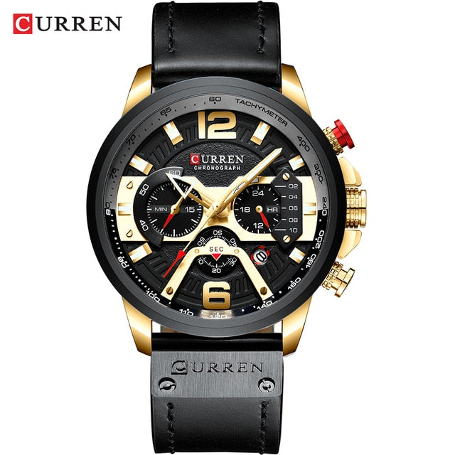 Military Leather Chronograph Wristwatch - 