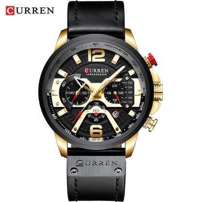 Military Leather Chronograph Wristwatch - 