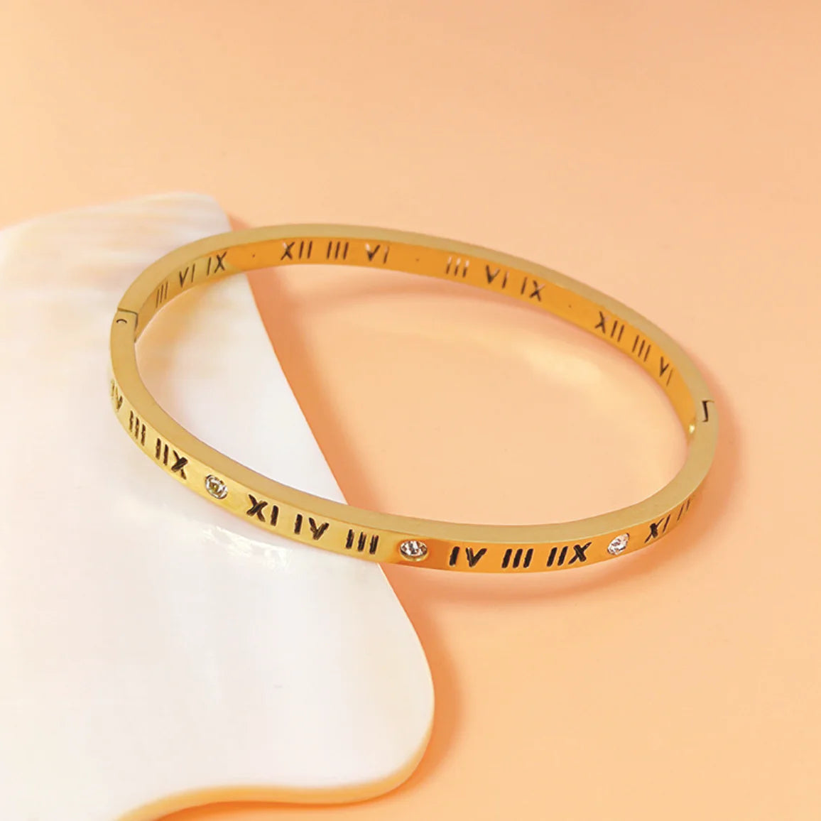 Women's Titanium Steel Roman Numeral Diamond Bracelet - 