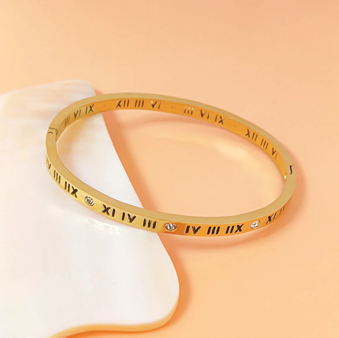 Women's Titanium Steel Roman Numeral Diamond Bracelet - 