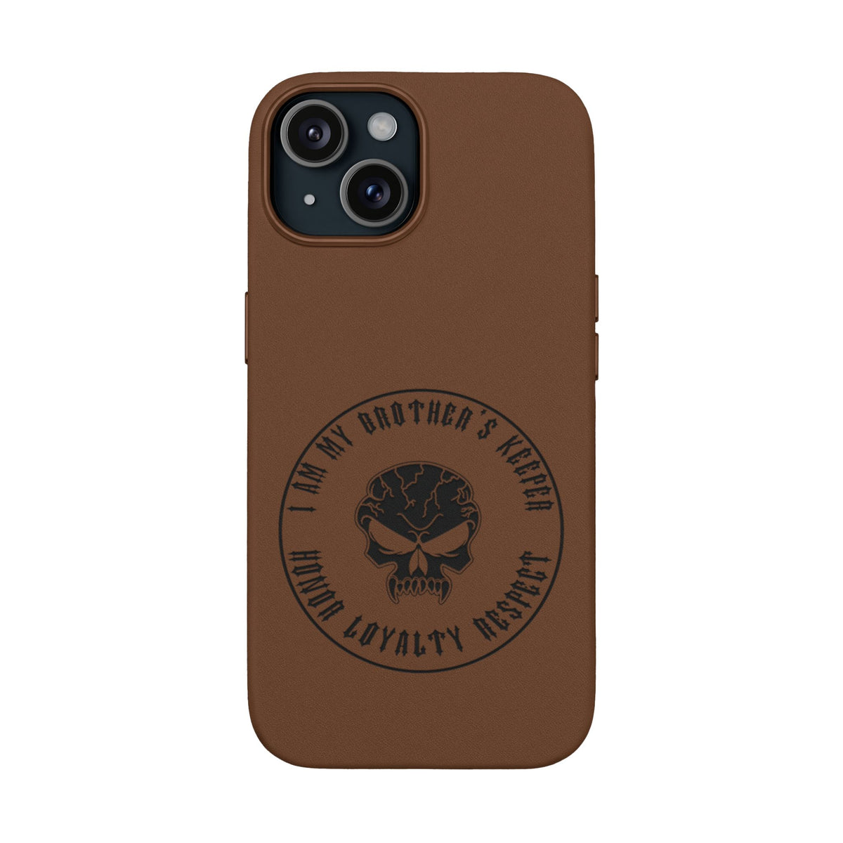 Engraved PU Leather Phone Case — Tactical Skull Design