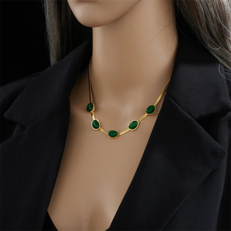 316L Stainless Steel Gold Color Crystal Necklace for Women Punk Street Trend Snake Chain Choker Girls Jewelry Gifts