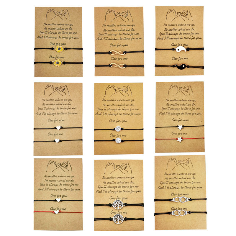 Heart-shaped Sunflower Wax Line Hand-woven Couple Friendship Card Bracelet  Housewares  qykyai-sq.myshopify.com