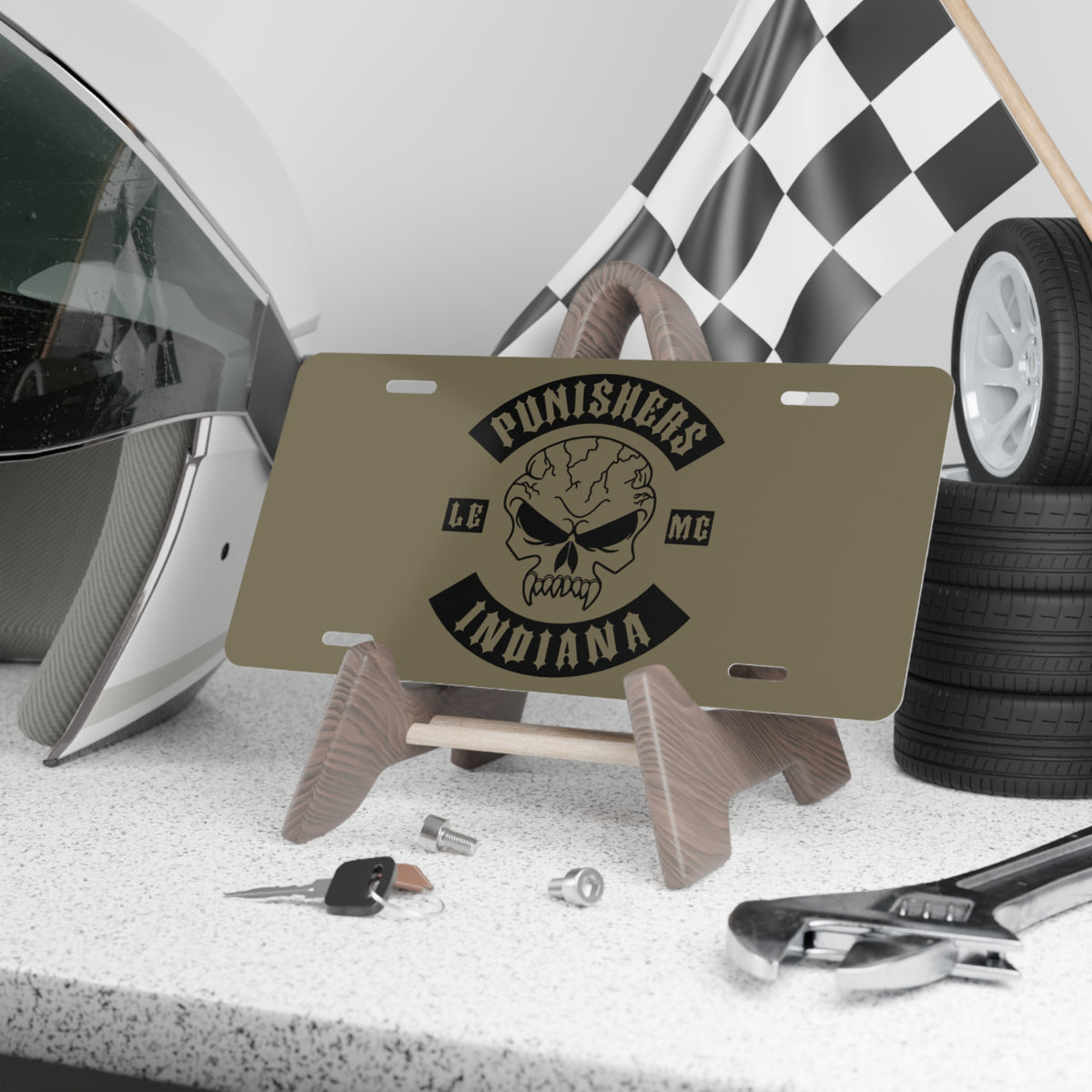 Punishers Indiana Skull Vanity Plate — Motorcycle Club License Plate