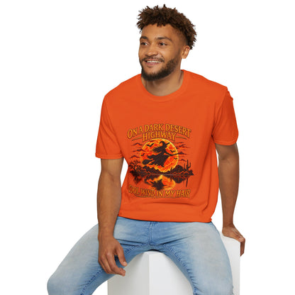 On a Dark Desert Highway graphic T-Shirt | Retro Halloween sunset desert scene