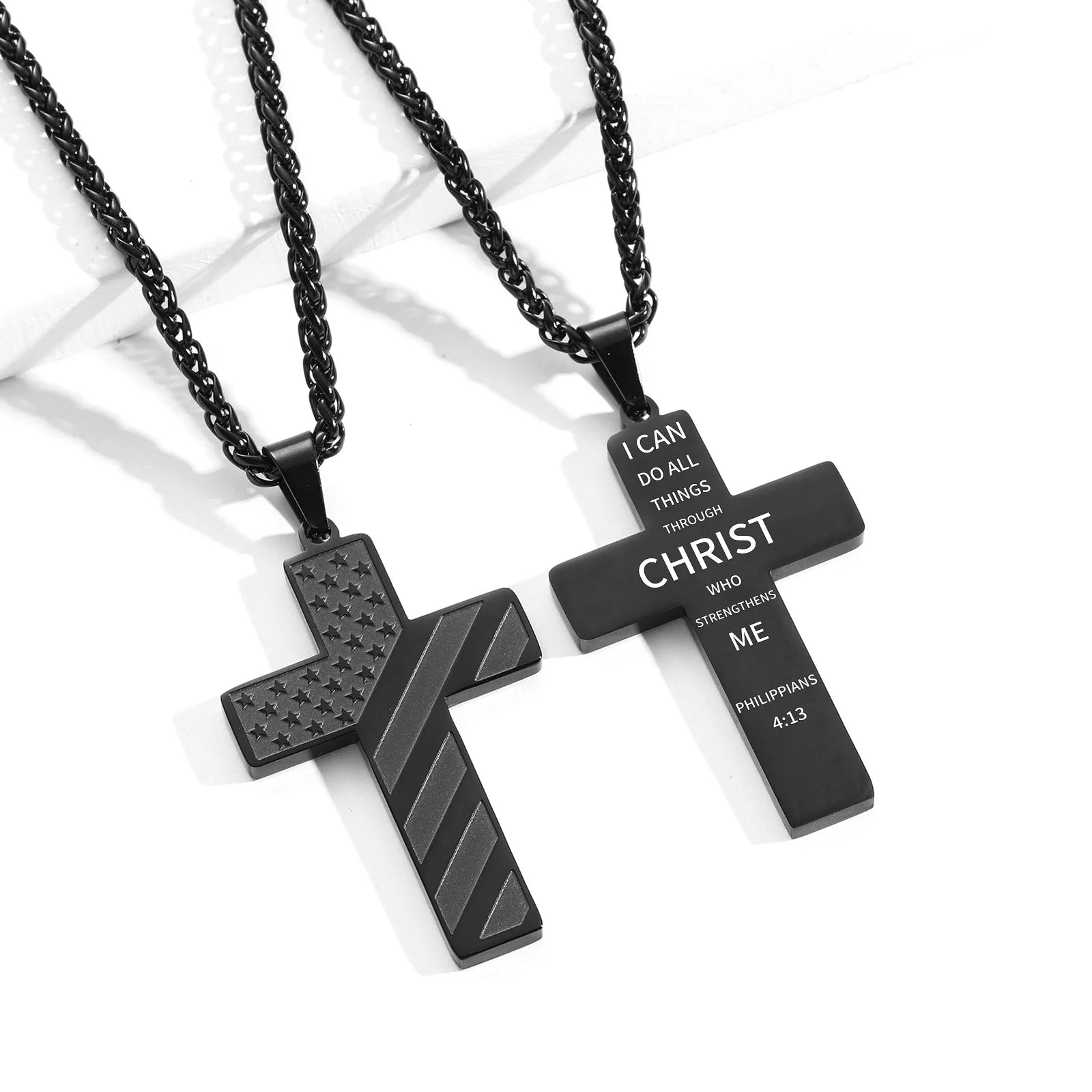 2025 Graduation Gifts for Him Teenages Teen Boyfriend Brother Son Grandson Graduates Black American Flag Cross Necklace Pendant Chain Religious Christian Jewelry Gifts Ideas Age
