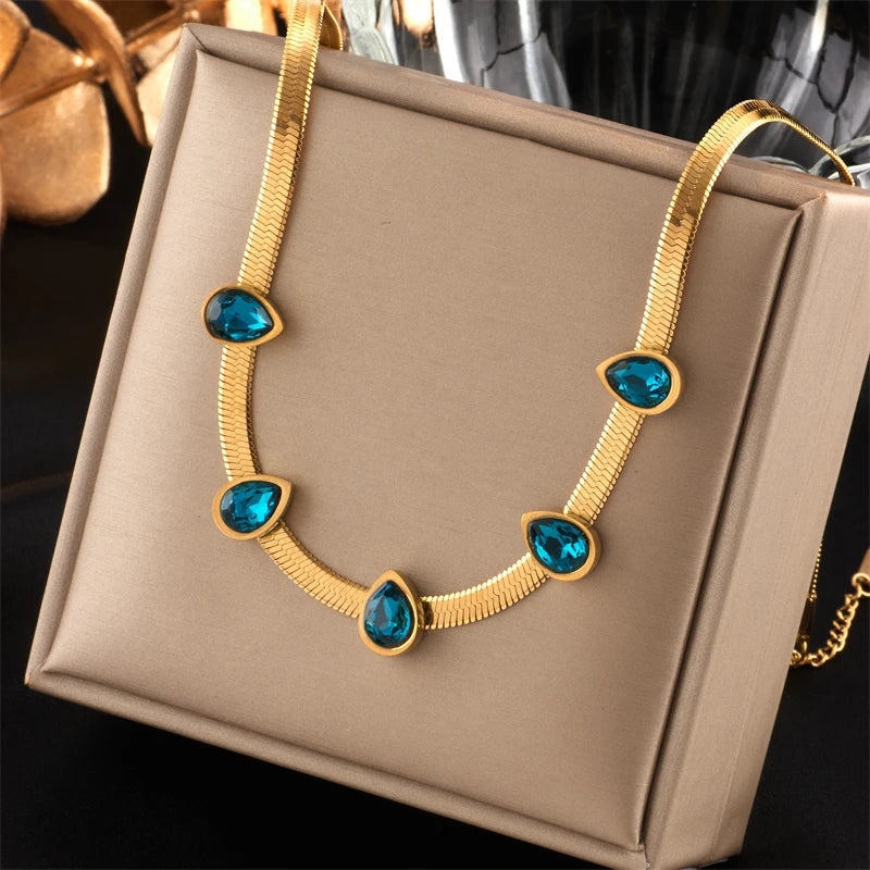 316L Stainless Steel Gold Color Crystal Necklace for Women Punk Street Trend Snake Chain Choker Girls Jewelry Gifts