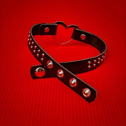 Y2K Punk Gothic Heart Stud PU Leather Choker Necklace for Women - Sexy No Plating Daily Wear Jewelry