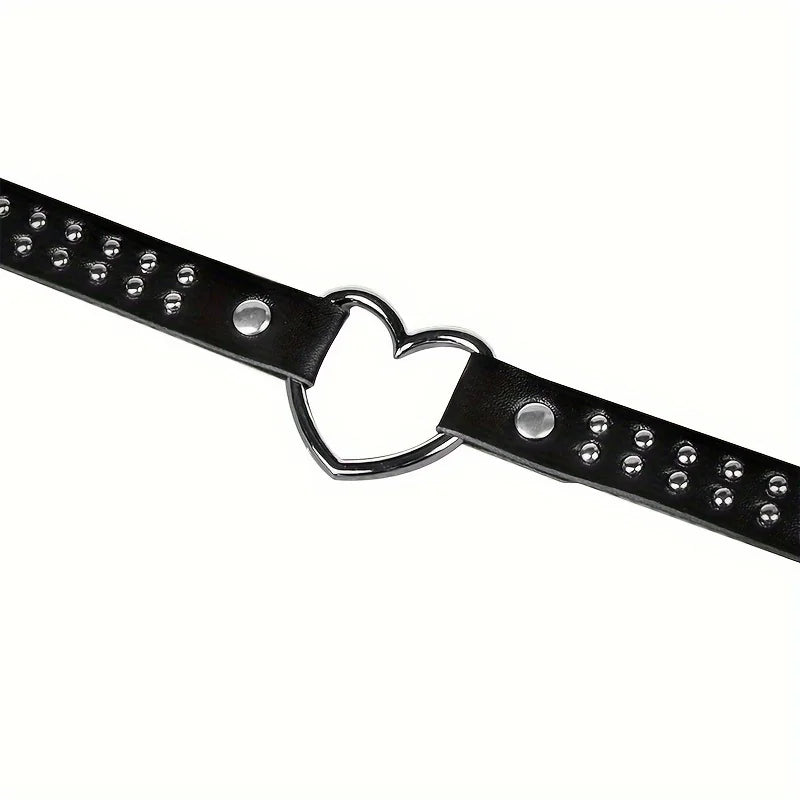 Y2K Punk Gothic Heart Stud PU Leather Choker Necklace for Women - Sexy No Plating Daily Wear Jewelry