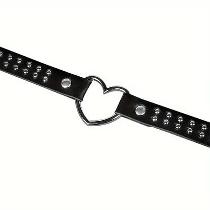 Y2K Punk Gothic Heart Stud PU Leather Choker Necklace for Women - Sexy No Plating Daily Wear Jewelry