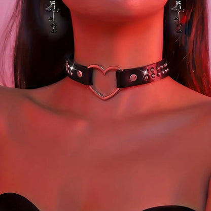 Y2K Punk Gothic Heart Stud PU Leather Choker Necklace for Women - Sexy No Plating Daily Wear Jewelry