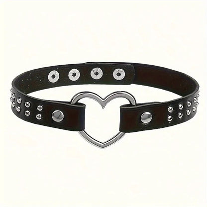 Y2K Punk Gothic Heart Stud PU Leather Choker Necklace for Women - Sexy No Plating Daily Wear Jewelry