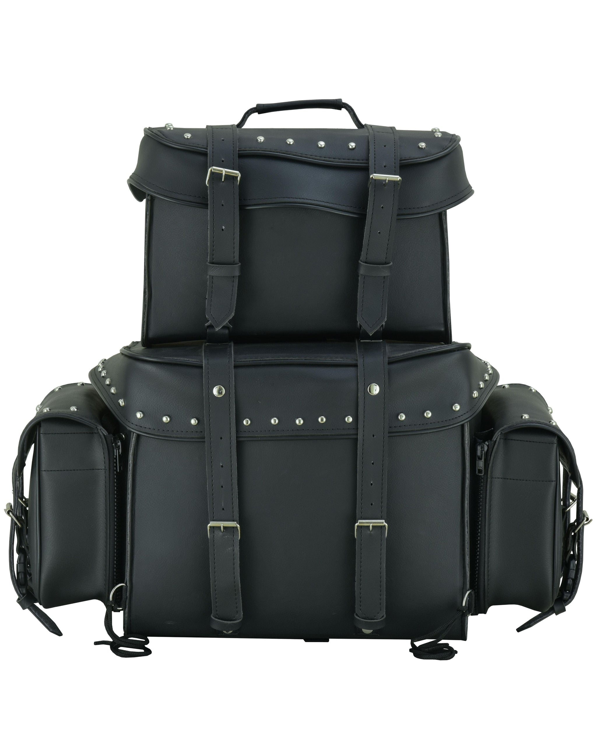 Leather Black PVC Large 4 Piece Motorcycle Touring Tail Bag wi