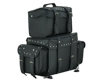 Leather Black PVC Large 4 Piece Motorcycle Touring Tail Bag wi