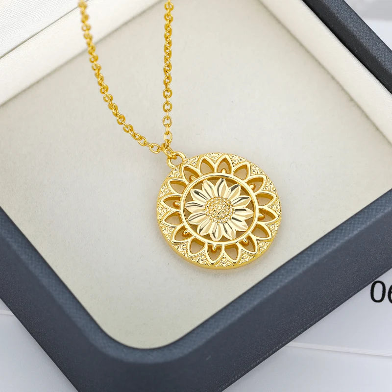 Round Sunflower Necklace for Women Boho Stainless Steele Round Pendant Choker Goth Vintage Women's Neck Chain Jewelry Gift 2021    qykyai-sq.myshopify.com