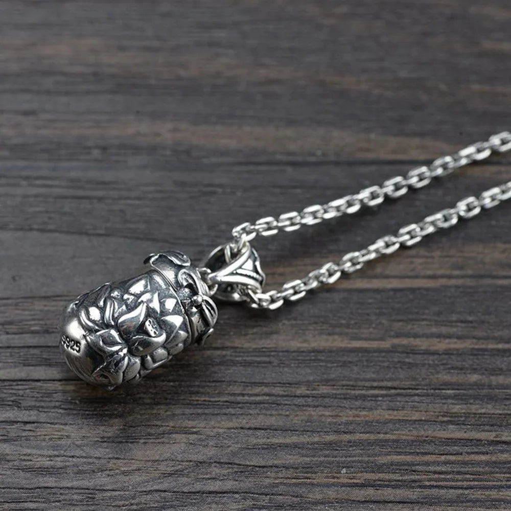 Real 925 Sterling Silver Buddha Lockets Floating Mantra Lotus Pendants Openable Antique Buddhist Prayer Box Talisman Amulet